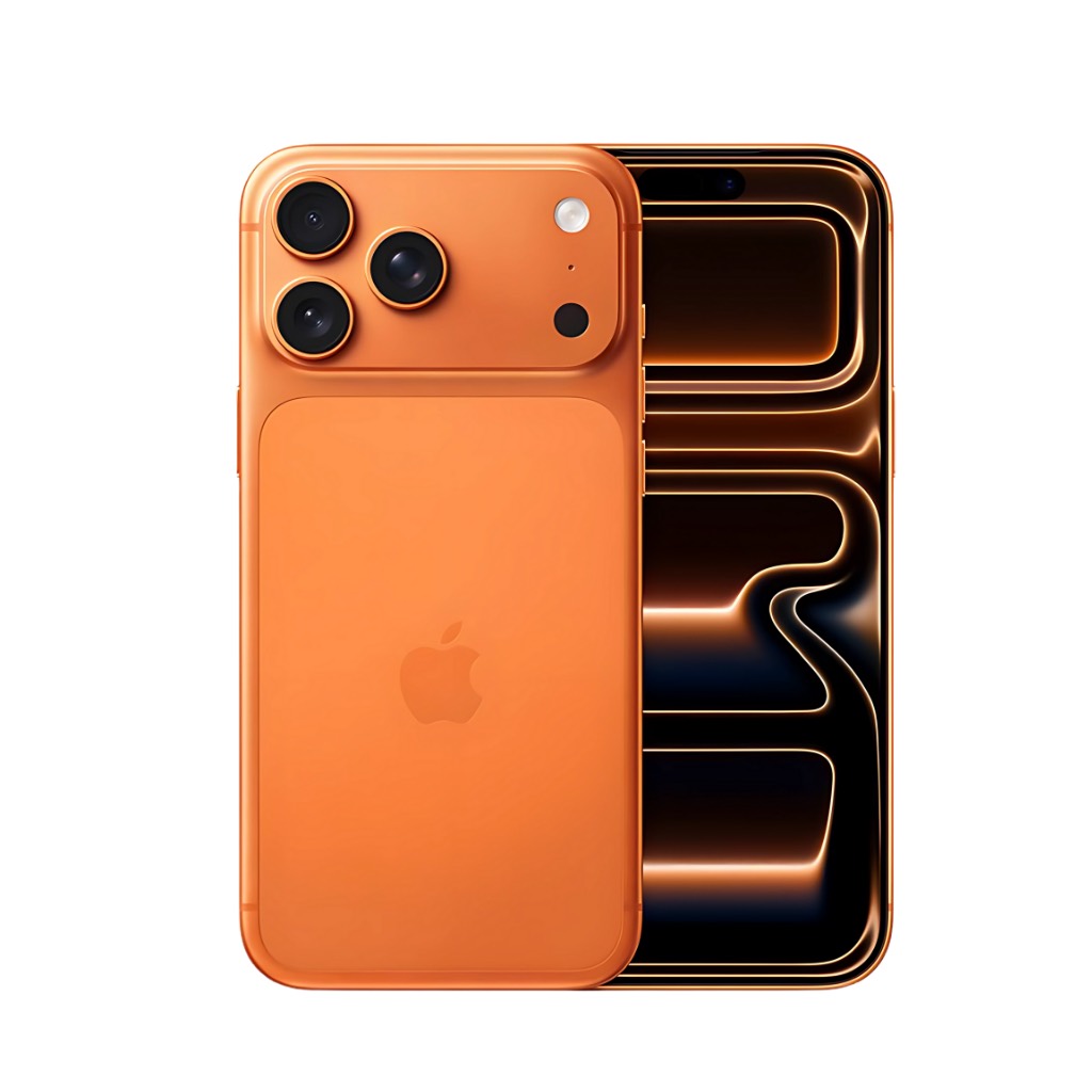 Apple iPhone 17 Pro Max Kozmik Turuncu ön ve arka görünüm