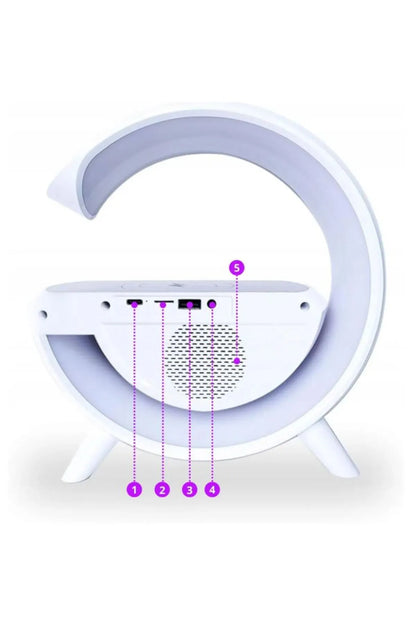 Taşınabilir Kablosuz Hoparlör G Şekli RGBLİ Işıklı Saatli Temazsız Şarj Standlı Gece Lambası